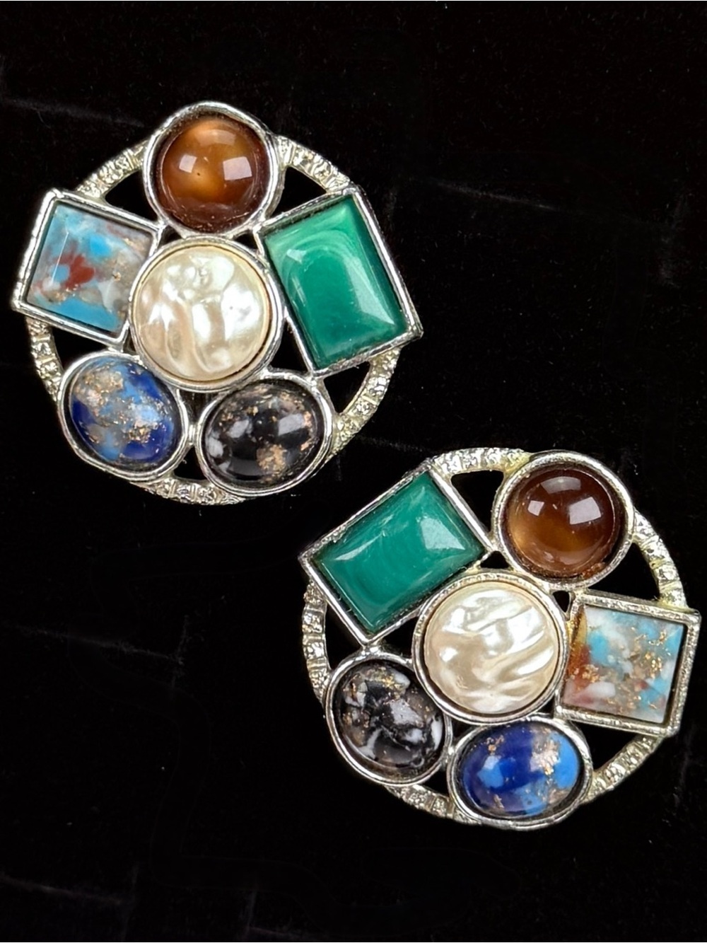 Vintage Sarah Coventry silvertone multi colored clip on earrings